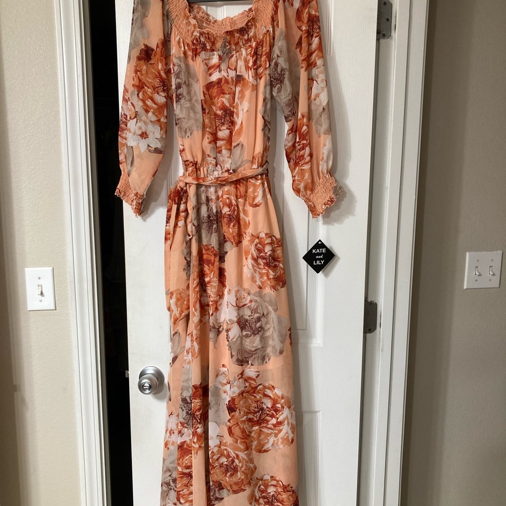 Kate and Lily rust and coral floral maxi dress.